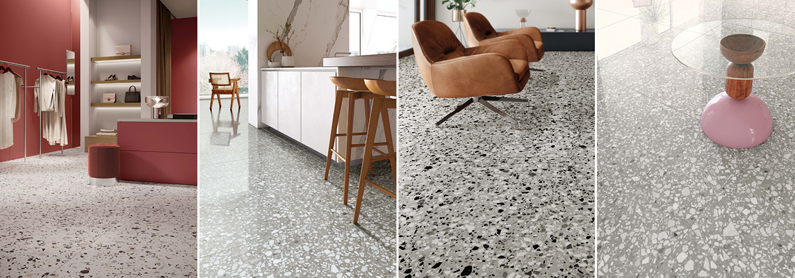 Le Ville by Casalgrande Padana: precious porcelain stoneware fragments for terrazzo style