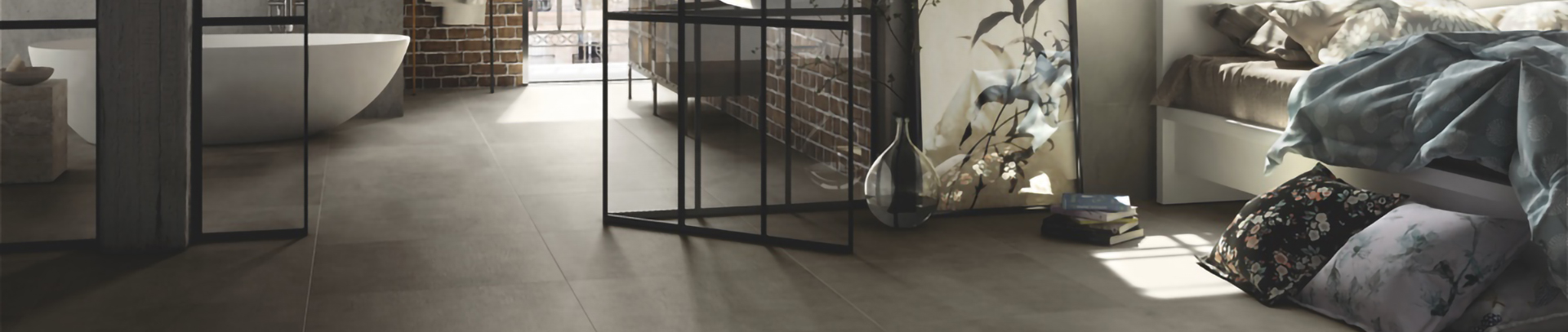 Loft apartment décor with porcelain stoneware tiles